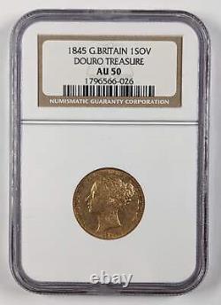 1845 Great Britain Gold Sovereign Douro Treasure NGC AU50