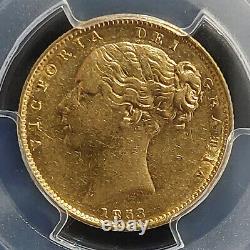 1853 GREAT BRITAIN Young Victoria Shield Back GOLD Full Sovereign Coin PCGS AU55