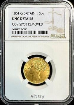 1861 Great Britain 1 Sovereign Gold Coin NGC UNC Details