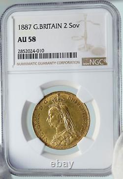 1887 GREAT BRITAIN Antique UK Queen Victoria Gold 2 Sovereign Coin NGC i87386