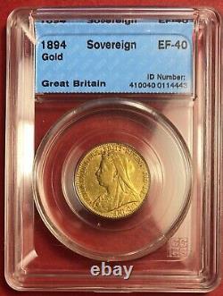 1894 Great Britain Gold Sovereign CCCS EF40 0114443