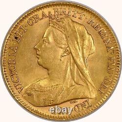 1896 Great Britain 1/2 Sovereign Gold Coin with Victoria Mature/Veiled Head, AU