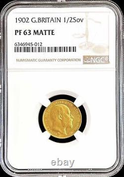 1902 Gold Matte Proof Great Britain 1/2 Sovereign Edward VII Ngc Proof 63 Matte