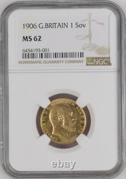 1906 Great Britain Edward VII Gold Sovereign Ngc Ms 62 Low Pop Rarity R6 41/13