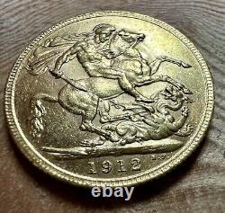 1912 Great Britain Antique Gold Sovereign Collectible Coin King George V. 2354oz