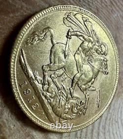 1912 Great Britain Antique Gold Sovereign Collectible Coin King George V. 2354oz