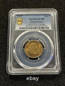 1957 Gold Sovereign Coin Great Britain St. George PCGS AU 58