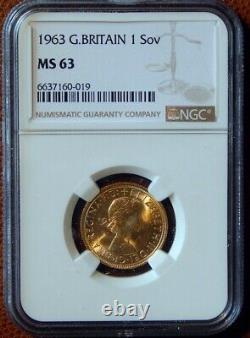 1963 Great Britain Sovereign NGC MS63 Choice Unc Gold (London Mint)