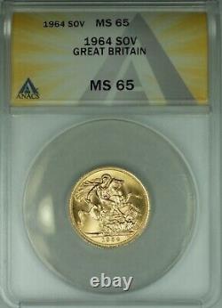 1964 Great Britain Sovereign Gold Coin ANACS MS-65