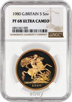 1980 Proof 5 Sovereign Gold Great Britain Queen Elizabeth II NGC PF68 UC Coin