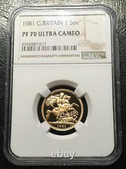 1981 Great Britain Sovereign Gold Proof Coin NGC PF70UC Top grade 7.98g