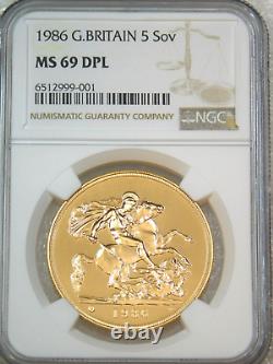 1986 Great Britain GOLD 5 SOVEREIGN NGC MS69DPL Deep Mirror Just Graded #C294