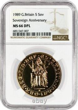 1989 5 Sovereign Gold Great Britain 500th Anniversary NGC MS66 DPL Coin
