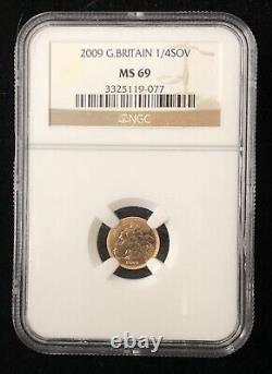 2009 Great Britain UK Gold Quarter 1/4 Sovereign NGC MS69 50,000 Minted