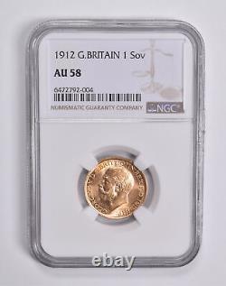 AU58 1912 Great Britain 1 Gold Sovereign NGC 6461