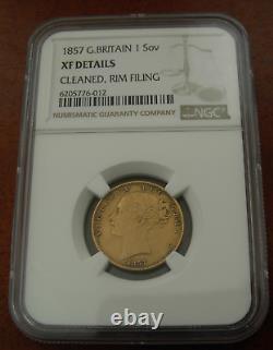 Great Britain 1857 Gold Shield Sovereign NGC XF Details Victoria