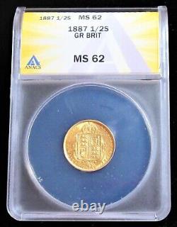 Great Britain 1887 Gold 1/2 Sovereign Jubilee Bust S-3869 ANACS MS-62