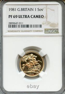 Great Britain UK 1981 Gold 1 Sovereign Pound NGC PF-69 Ultra Cameo, Perfect