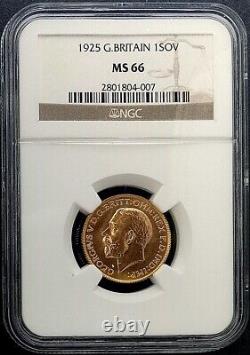 World Coin 1925 Great Britain 1 Sovereign NGC MS 66 9167 Gold KM 820 AGW 0.2355